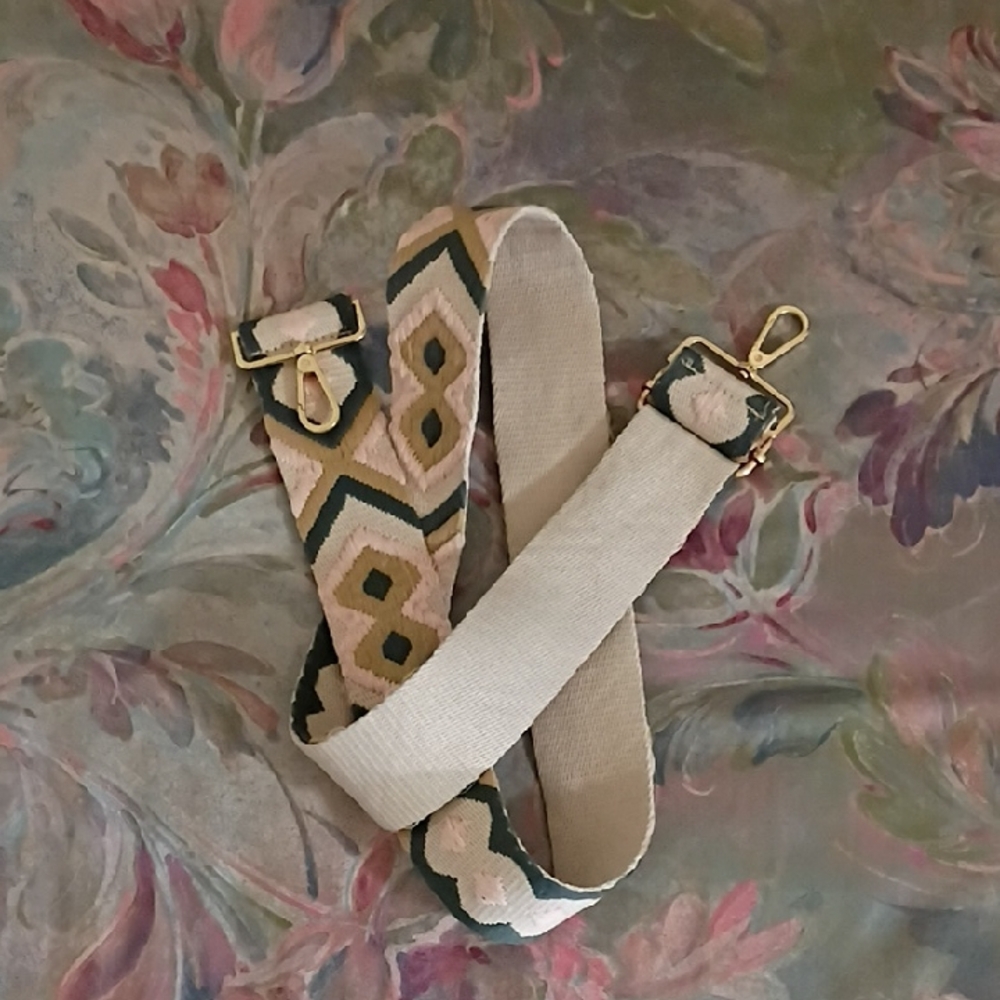 Woven Geometric Patterned Strap with Gold Hardware